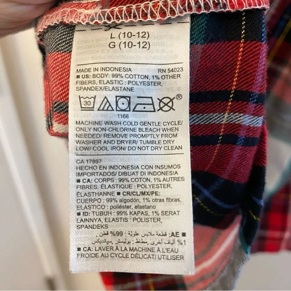 Old Navy girls Plaid Flannel Smocked Long-Sleeve Dress Christmas holiday L 10-12